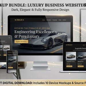 May include: A mockup bundle showcasing a luxury business website design on various devices. The design features a dark, elegant theme with a car image and the text "Engineering Excellence & Pure Luxury". Includes 10 device mockups.
