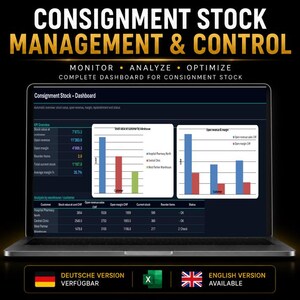 Consignment Stock Excel Dashboard: Inventory Management Tracker, Supply Chain Optimization and Stock Control Tool (EN/DE)