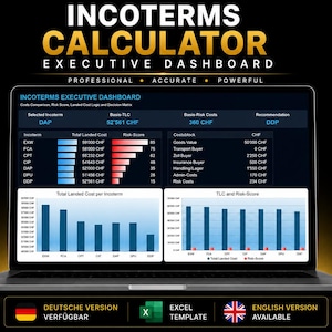 Incoterms Calculator Excel Dashboard: Global Logistics Costing, Risk Transfer and Freight Planning Tool (EN/DE)