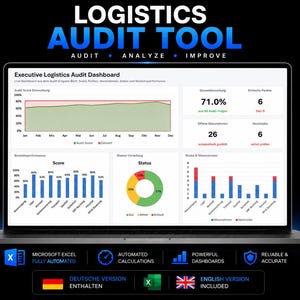 Audit Logistics Tool Excel Template: Comprehensive Warehouse Assessment, Process Optimization and Supply Chain Management Checklist (EN/DE)