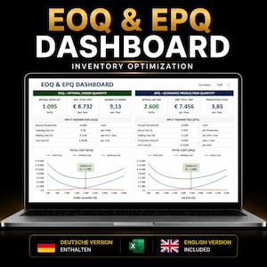 EOQ & EPQ Inventory Optimization Excel: Economic Order Quantity, Production Lot Size and Cost Analysis Tool (en/de)