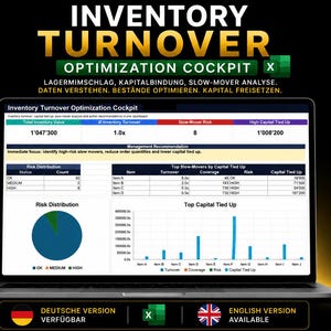 Inventory Turnover Optimization Excel: Stock Rotation Analysis, Deadstock Tracker and Working Capital Dashboard (EN/DE)