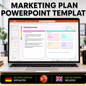 Marketing Plan PowerPoint Template | Campaign Strategy, Audience & KPI Dashboard Deck | Editable Executive Presentation (EN/DE)