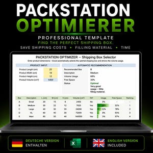 Shipping Box Selector Excel: Packaging Optimization Tool, E-commerce Logistics Assistant and Freight Cost Saver (EN/DE)
