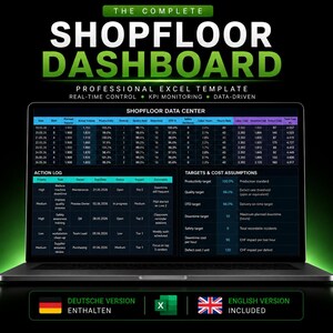 Shopfloor Dashboard Excel: Lean Production Kpi Tracker, SQCDP, Oee, Shift Planner and Performance Management (DE/EN)