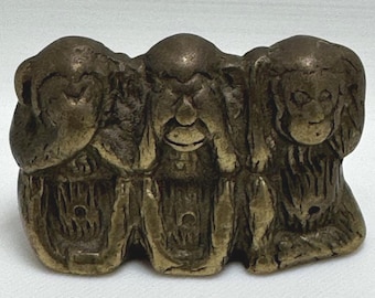 Vintage Messing drei weise Affen hören sprechen sehen kein Übel Briefbeschwerer Schmuck MCM