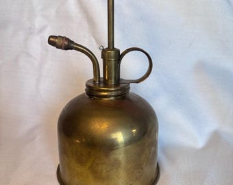 Regador de óleo vintage em latão, modelo Trademark 555 nº 3, com bomba de polegar, fabricado em Hong Kong.
