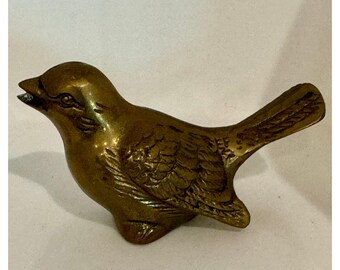 Vintage Brass Song Bird Figurine MCM Mid Century Statue Decor Sparrow Finch