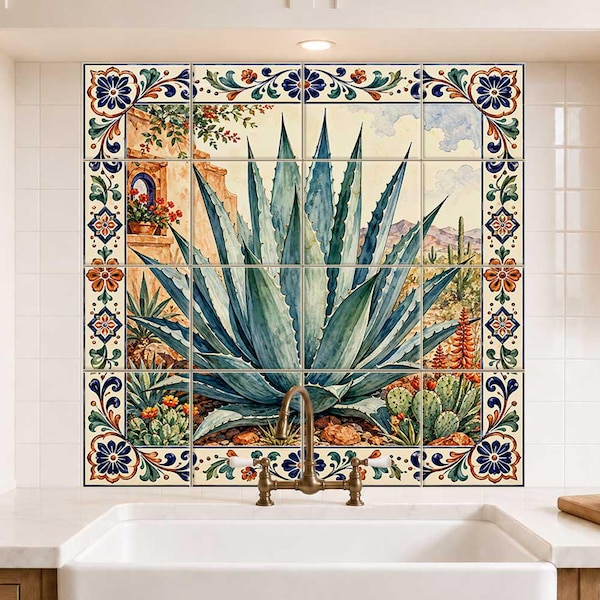Mexican Agave backsplash tiles, Southwestern kitchen tile mural