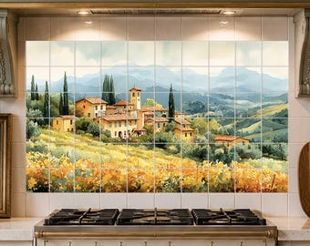 Stänkskyddsplattor med utsikt över Toscana och italienskt landskap i akvarellstil