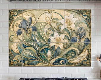 Dekorativa blommiga stänkskyddsplattor i jugendstil