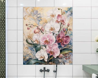 Elegantes Orchideenfliesenbild für Badezimmerwand, Dusche oder eleganten Backsplash