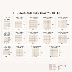 sizes of the tiles and sets
