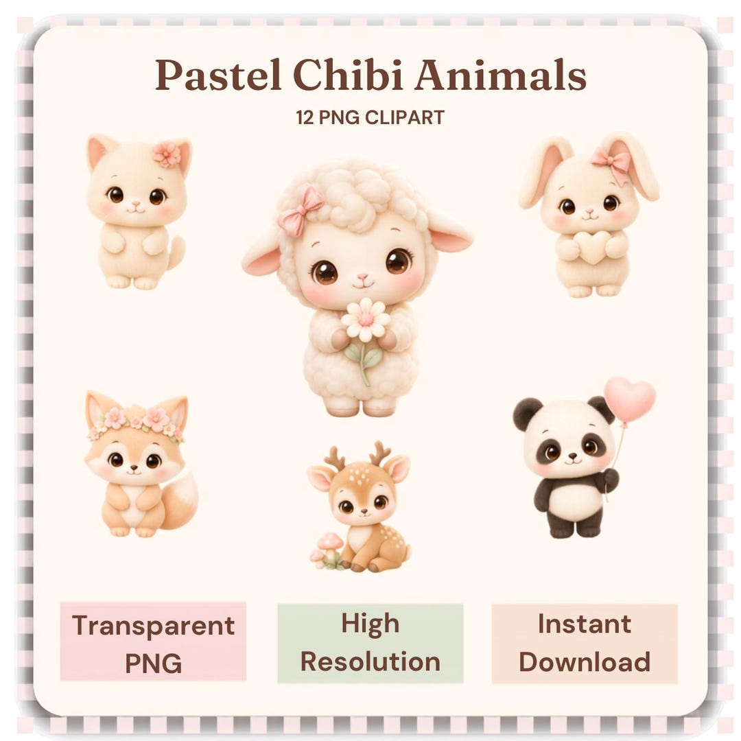 Pastel Chibi Animals Clipart PNG, Kawaii Animal Clip Art, Soft Pastel ...