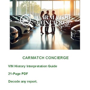 May include: An image of a car dealership with several new cars on display. The text "CARMATCH CONCIERGE" is displayed prominently, along with the tagline "Finding the Right Used Car, Made Simple."