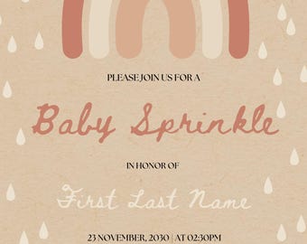 Baby Sprinkle Invite Boho Neutral Baby Shower, Minimalist Baby Sprinkle with Rainbow Design, Simple Baby Sprinkle Invitation Editable PDF