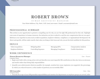 Plantilla de currículum de RRHH en Word y Google Docs. Currículum de Recursos Humanos compatible con ATS. Carta de presentación para gerente de RRHH. Currículum de gerente de recursos humanos. Currículum de reclutador.