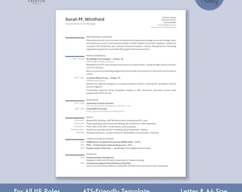 Plantilla de currículum de RRHH compatible con ATS en Word Currículum de RRHH minimalista Currículum de recursos humanos Currículum de reclutador Gerente de RRHH Gerente de recursos Google Docs cv