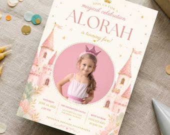 Princess Birthday Invitation With Photo | Fairytale Castle Editable Canva Evite (Digital Download)
