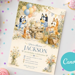 Bluey Birthday Invitation, Bluey Garden Party Invitation, Bluey Picnic Birthday Invite, Bluey Birthday Card, Bluey Evite DIY Printable