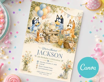 Bluey Birthday Invitation, Bluey Garden Party Invitation, Bluey Picnic Birthday Invite, Bluey Birthday Card, Bluey Evite DIY Printable