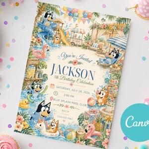 Bluey Pool Party Birthday Invitation, Bluey Birthday Invitation, Bluey Pool Birthday Invite, Bluey Summer Party Evite, Bluey DIY Card