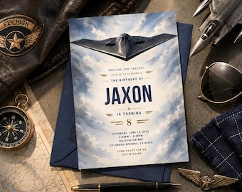 B-2 Stealth Bomber Birthday Invitation: Pilot Aviation Party Invite (Digital Download)