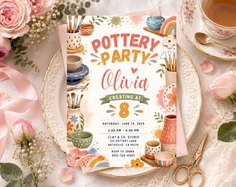Pottery Painting Birthday Invitation: Editable Ceramic Art Party Template (Digital Download)