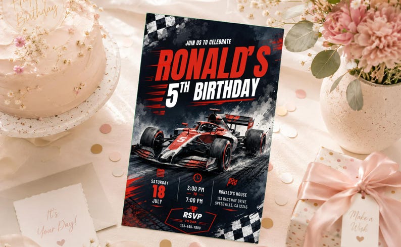 F1 Race Car Birthday Invitation Template | Formula One Racing Party ...