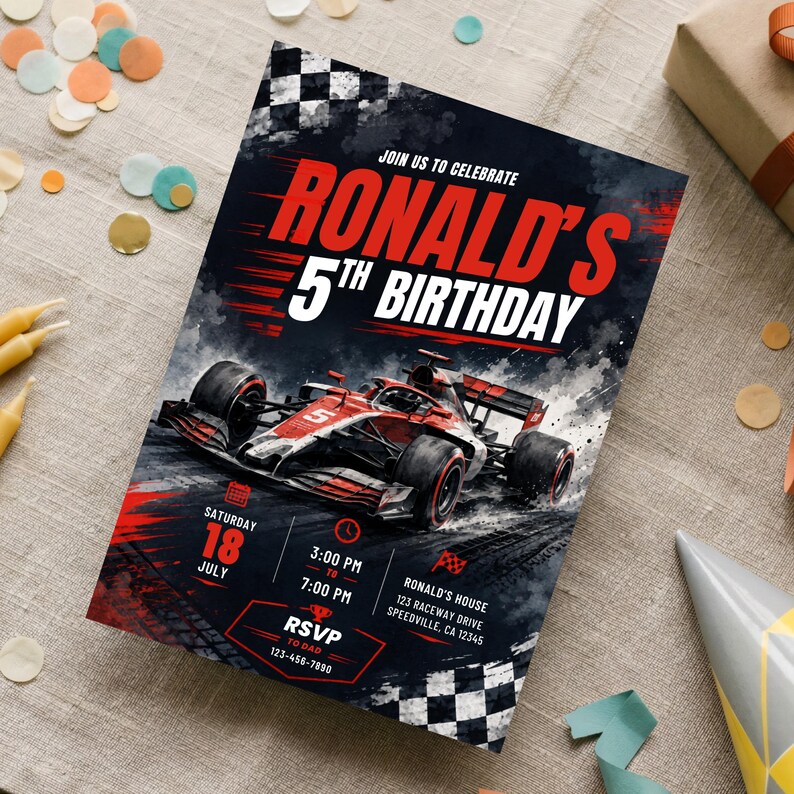 F1 Race Car Birthday Invitation Template | Formula One Racing Party ...