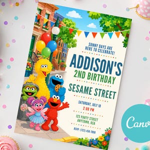 Sesame Street Birthday Invitation Card Sesame Street Party Evite DIY First Birthday Printable Digital Invite Kids Celebration