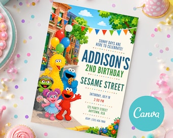 Sesame Street Birthday Invitation Card Sesame Street Party Evite DIY First Birthday Printable Digital Invite Kids Celebration