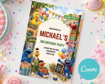 Sesame Street Birthday Welcome poster Card Sesame Street Party Evite DIY First Birthday Printable Digital Invite Kids Celebration