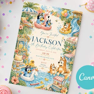 Bluey Pool Party Birthday Invitation, Bluey Birthday Invitation, Bluey Summer Birthday Invite, Bluey Pool Party Evite, Printable DIY Card