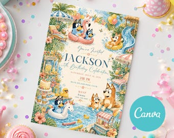Bluey Pool Party Birthday Invitation, Bluey Birthday Invitation, Bluey Summer Birthday Invite, Bluey Pool Party Evite, Printable DIY Card
