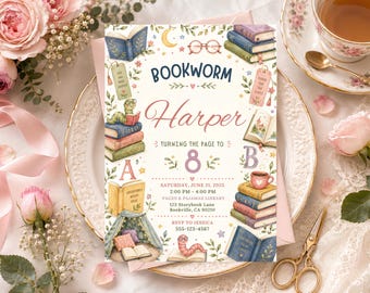 Bookworm Birthday Invitation: Editable Reading Party Template (Digital Download)