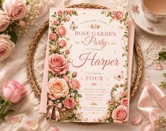 Rose Garden Birthday Invitation: Editable Floral Party Template (Digital Download)