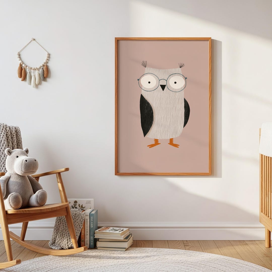 Owl Nursery Wall Art Printable, Woodland Animal Print, Pink Nursery ...