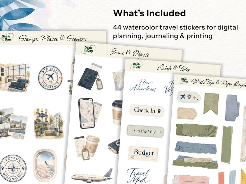 Travel Digital Stickers, Goodnotes Planner PNG Bundle, Printable ...