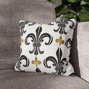 NOLA Fleur De Lis kussensloop New Orleans vierkante kussensloop zwart goud heiligen kleuren Ionisch NOLA-symbool The Big Easy Home Decor Gift