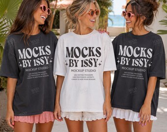 Comfort Colors 1717 White Black T-Shirt Mockup, Bachelorette Trip Mockup, Women Group Tee Mockup, Poolside Resort Scene