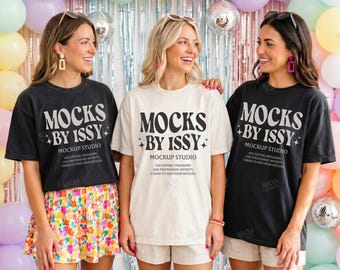 Comfort Colors 1717 Ivory and Black Shirt Mockup, Women Group Tee Mockup, Party Backdrop Disco Ball Scene, Bachelorette Mockup