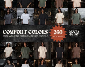 Comfort Colors 1717 T-Shirt Mockup Bundle, Women's Gothic Tee Mockups, Alt Mockup, Tattooed Model Mockups