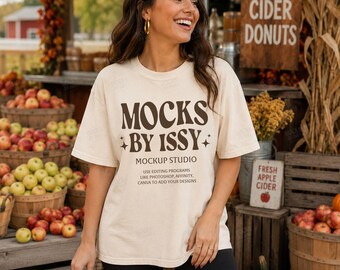 Comfort Colors 1717 Ivory T-Shirt Mockup, Apple Orchard Lifestyle Tee Mockup, Fall Market Shirt Mockup