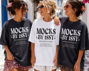 Comfort Colors 1717 White Black T-Shirt Mockup, Bachelorette Mockup, Women Group Tee Mockup, Girls Trip Mockup, Mediterranean Street Scene