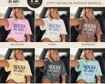Comfort Colors 1717 Car Selfie Mockup Bundle, 12 Color C1717 Tee Mockups, Lifestyle Shirt Mockup Bundle