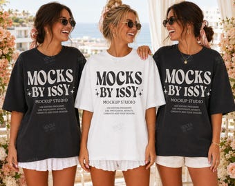 Comfort Colors 1717 White Black T-Shirt Mockup, Bachelorette Girls Party Coastal Vacation Tee Mockup