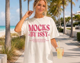 Comfort Colors 1717 Ivory T-Shirt Mockup, Palm Beach Tee Mockup, C1717 Beach Mokup, Summer Coastal Apparel Mockup