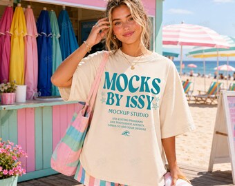Comfort Colors 1717 Ivory Shirt Mockup, Beach Summer Coastal Seller Display Tee Mockup