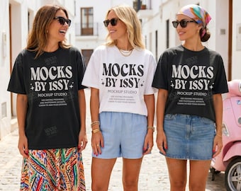 Comfort Colors 1717 White Black T-Shirt Mockup, Bachelorette Trip Girls Trip Tee Mockup, Group Mockup, Mediterranean Street Scene